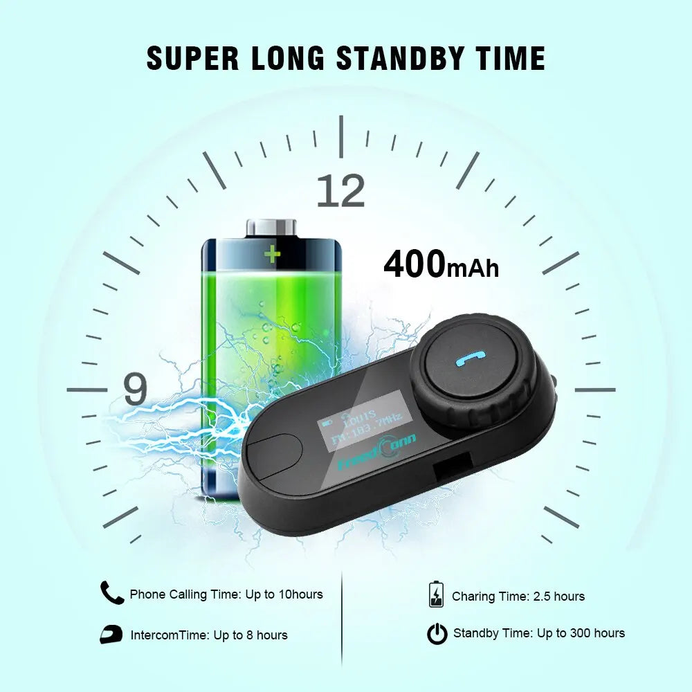 Freedconn T Com SC Bluetooth Motorcycle Intercom – Helmet Headset, Wireless Communication, BT 5.0, Music Share, 6 Riders, FM