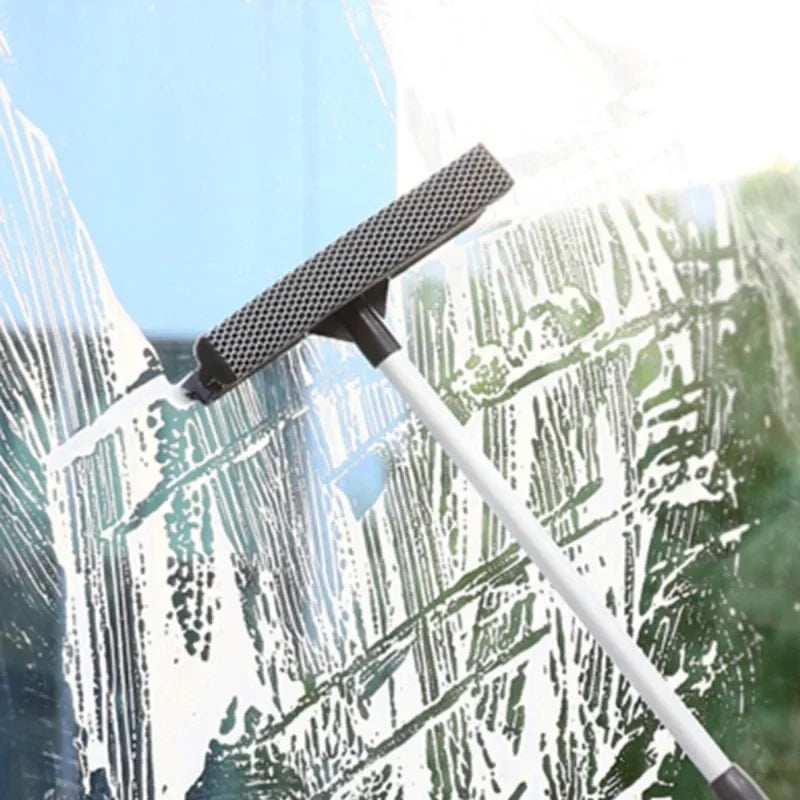 2-in-1 Retractable Window Squeegee Cleaner – Extendable Pole Glass Brush Tool for Car, Shower & Home Window Cleaning