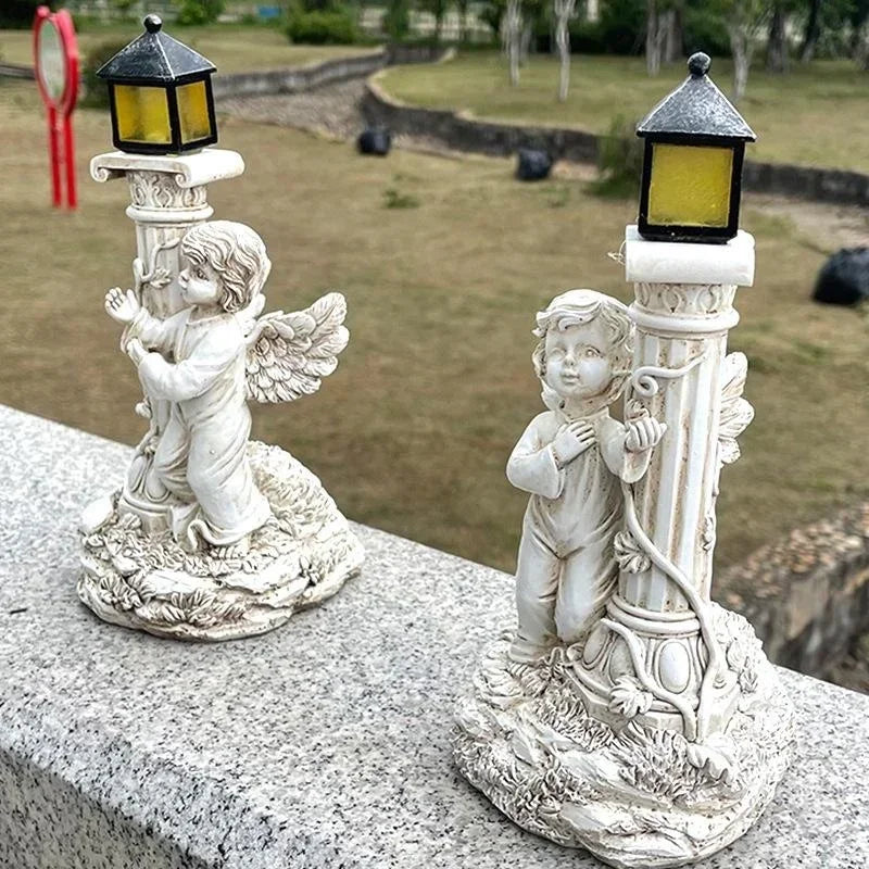 Solar European Roman Column Angel Sculpture – Outdoor Garden & Courtyard Resin Decoration, Home Decor Crafts