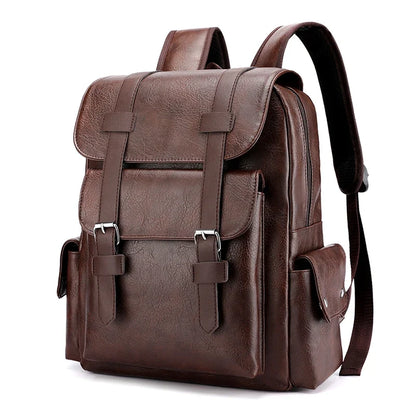 Men’s PU Leather Backpack - Large Laptop Bag Casual School Travel Backpack for Teen Boys