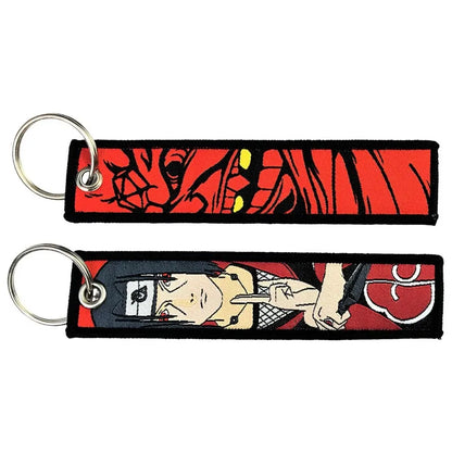 Naruto Itachi Keychain — Anime Embroidery Key Fob for Men, Cartoon Motorcycle & Car Keys, Backpack Pendant Gift