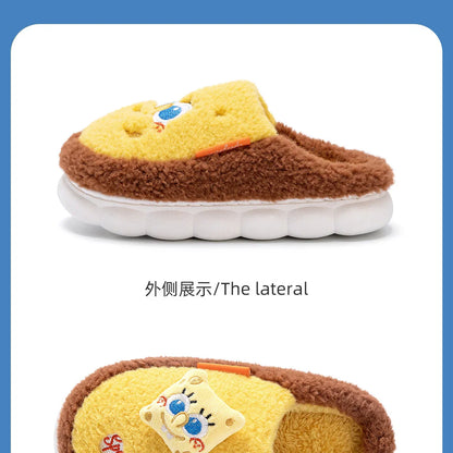SpongeBob Suede House Slippers for Men & Women — Slip-On Fuzzy Indoor/Outdoor Shoes with Faux Fur Lining