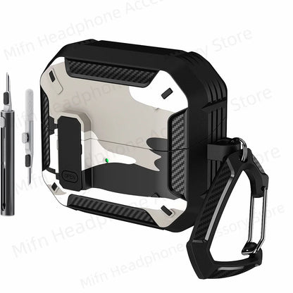 Camouflage Case for Galaxy Buds3 Pro – Carbon Fiber Protective Cover with Keychain & Cleaning Kit