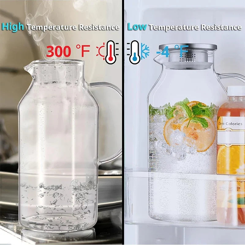 HeY LiLac 1.8L Glass Pitcher - Vertical Stripe Borosilicate Water Carafe with Lid for Fridge & Drinks