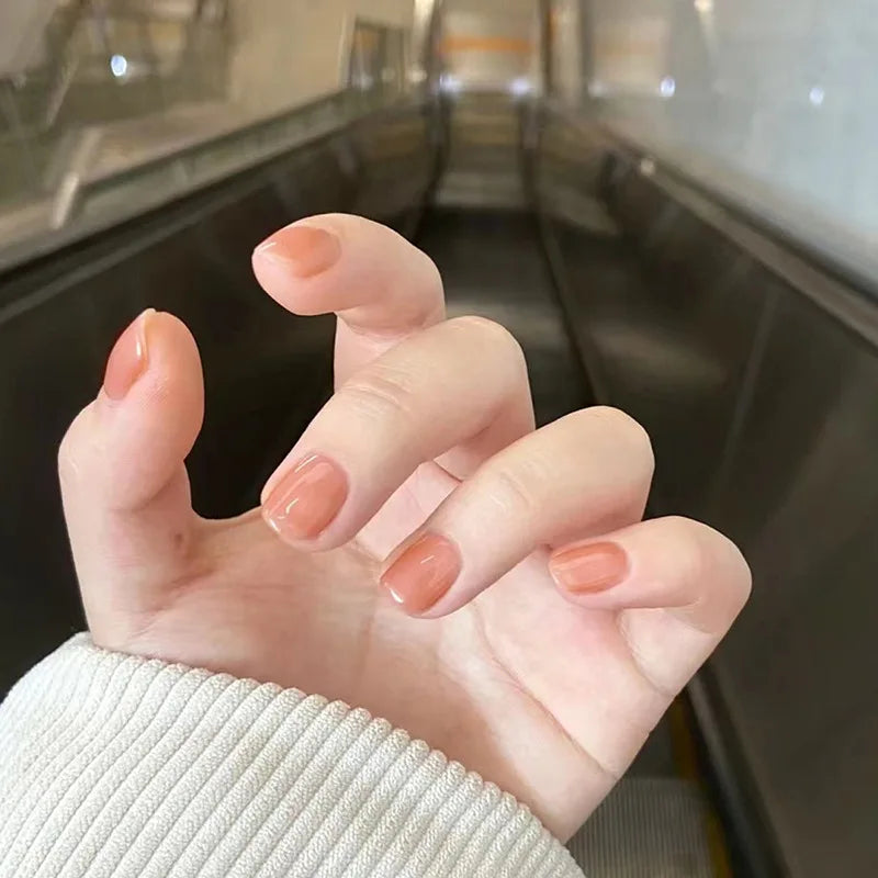 24Pcs Square Press On Nails - Nude White Gradient French False Nail Tips with Full Cover Short Design