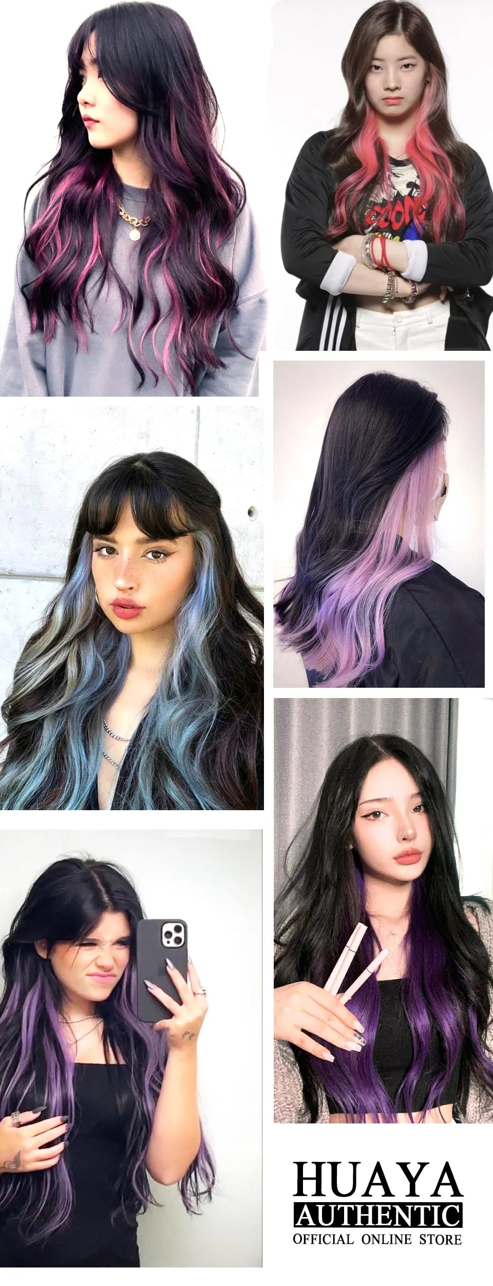 HUAYA 18" Synthetic Clip-In Colorful Curly Hair Extension – Ombre Pink Purple Red Blue Hair Piece