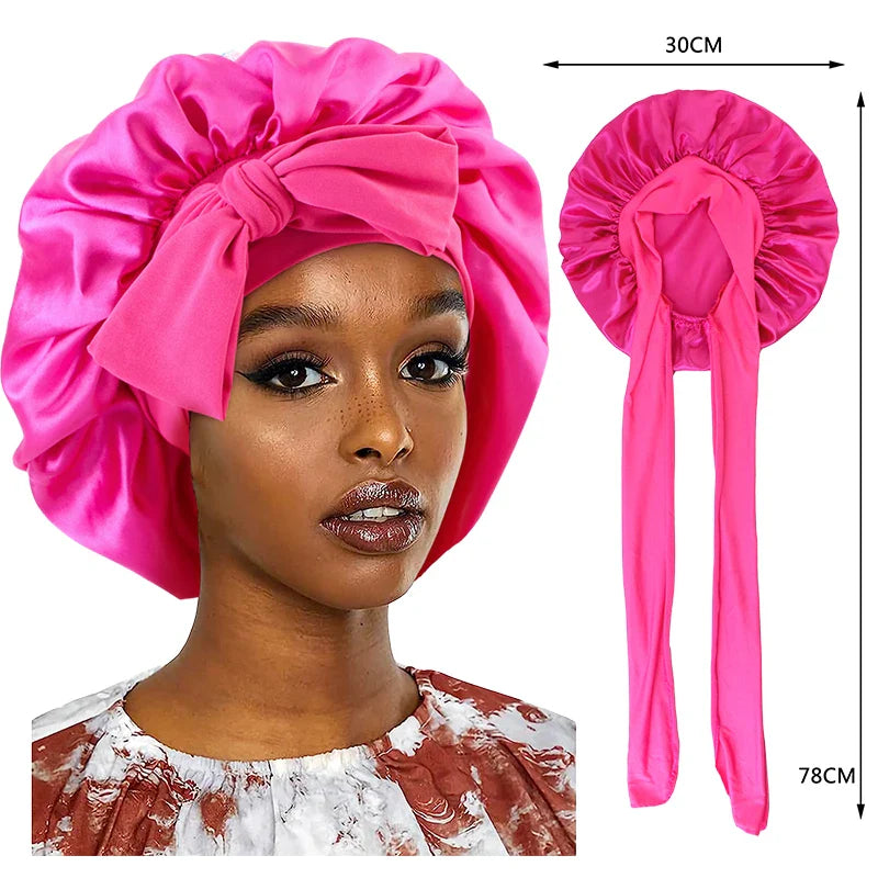Satin Sleeping Cap for Women - Silky Bonnet with Wide Stretch Band, Solid Nightcap for Hair Care and Shower