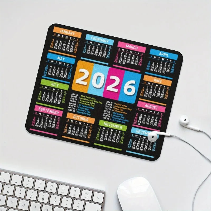 2026 Calendar Design Game Mouse Pad – Anti-Slip Rubber Mouse Mat for Home & Office, Black & White
