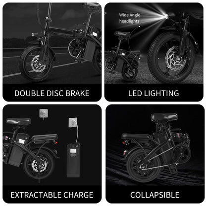 400W Foldable Electric Bike for Adults — 14" Wheels, Dual Disc Brakes, Seat & Basket, 48V 10.4Ah, 22-Mile Range, 20MPH E-Bike