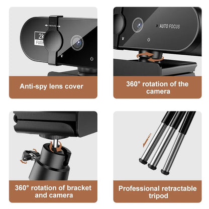 4K & 1080P Mini Webcam | 2K Full HD USB Camera with Microphone, Auto Focus for PC & Laptop