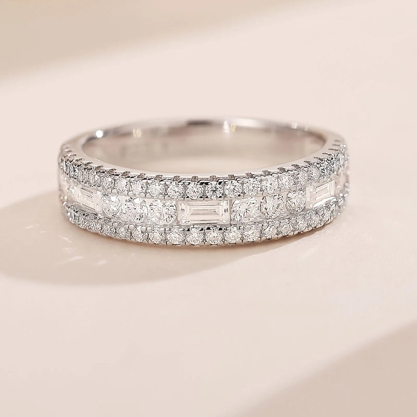 Newshe Moissanite Wedding Band for Women — Wide 925 Sterling Silver Promise & Engagement Ring with Round or Emerald Cut Simulated Diamond