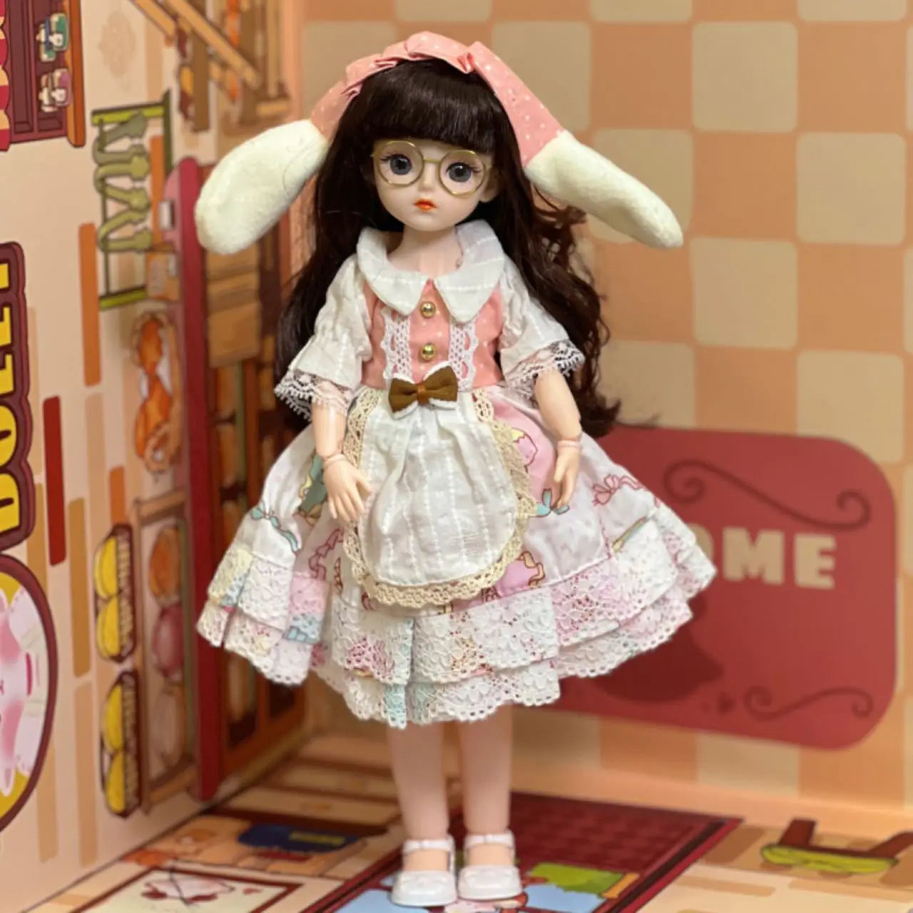 30cm 1/6 BJD Ball Jointed Doll – Starry Gray Eyes with Lolita Fashion Dress, DIY Toy Gift for Girls