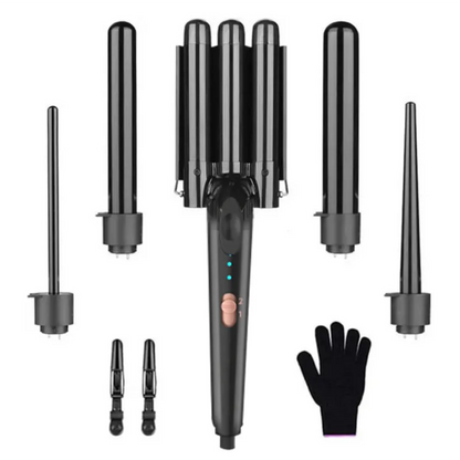 5 in 1 Hair Curler Wand Set with Curling Brush – 0.35” to 1.25” Curling Iron, Heat Resistant Glove & Hair Clips