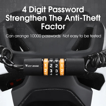 Secure Your Ride: WEST BIKING Portable Bicycle Lock with Password Rope - Steel Wire Safety for Mountain Bike, Helmet, and Backpack
