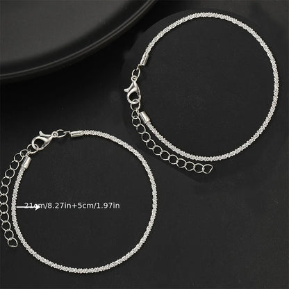 2PCS Shiny Silver Color Anklet for Women – Elegant Copper Beach Ankle Bracelet, Simple Sparkling Foot Jewelry