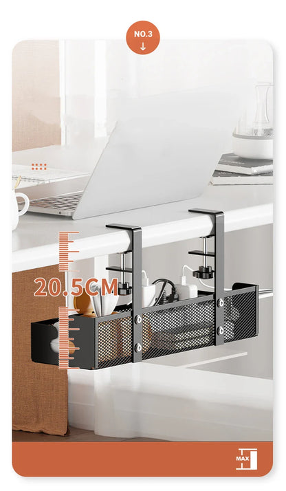 No-Drill Extendable Under Desk Cable Management Tray | Retractable Power Strip & Cord Holder with Clamp