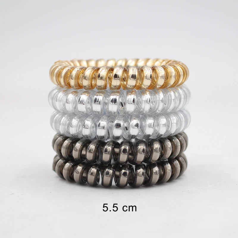 5Pcs Matte Spiral Hair Bands - Fashion Telephone Wire Elastic Hair Ties Stretchable Cord Rubber Bands for Women & Girls
