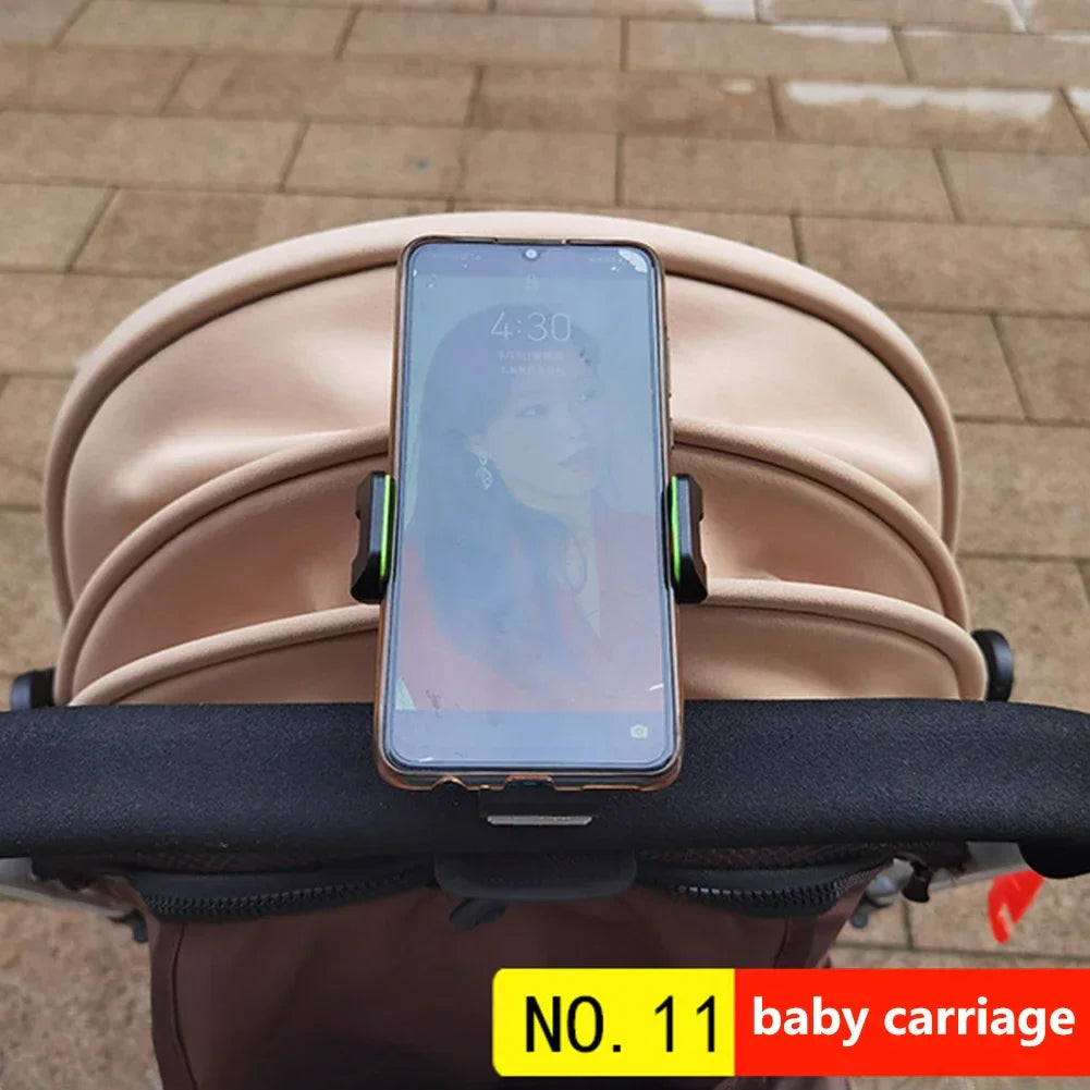 Universal 360° Rotatable Baby Stroller & Bicycle Phone Holder – Pram Cart Clamp Mount with GPS Support