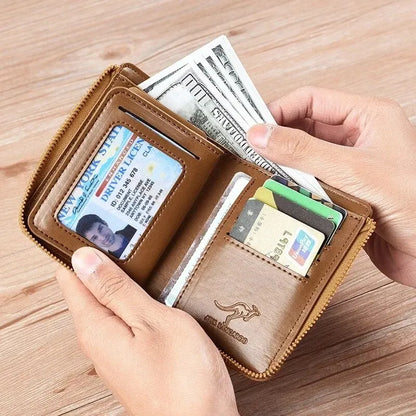 Men's Luxury Leather Wallet with Zipper - RFID Protected Business Card Holder and Purse