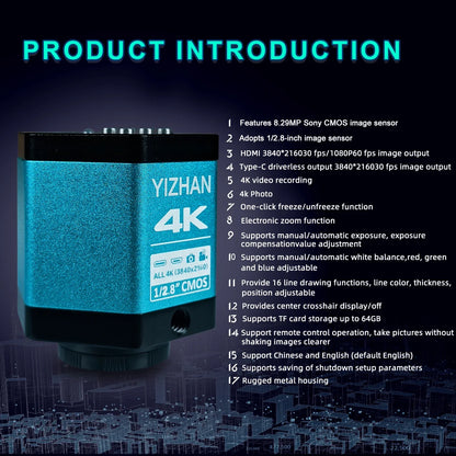 1080P 4K Industrial Microscope – 150X C-Mount Lens with 48MP/13MP Digital Camera, HDMI/USB-C/VGA for PCB Soldering & DIY