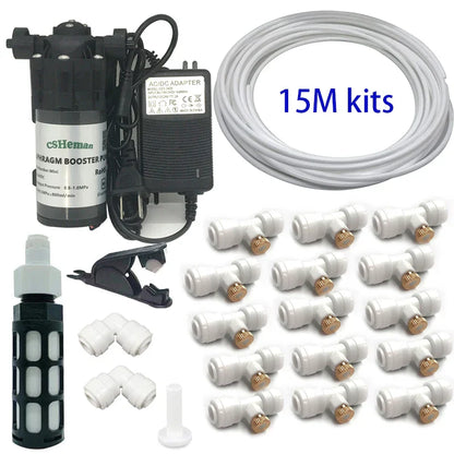 DIY Quiet Misting Cooling Kit – DC24V Pump Fog Nozzle Sprayer System for Patio, Garden, Greenhouse & Backyard Cooling