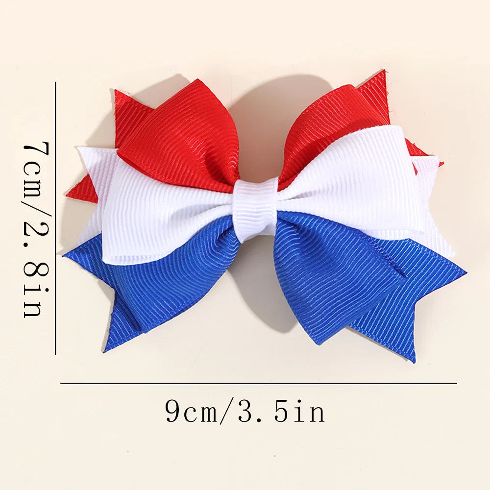 2Pcs USA Flag Bow Hair Clips – Patriotic Red White Blue Ribbon Barrettes for 4th of July Party Hair Accessories Women & Girls Festive Wear