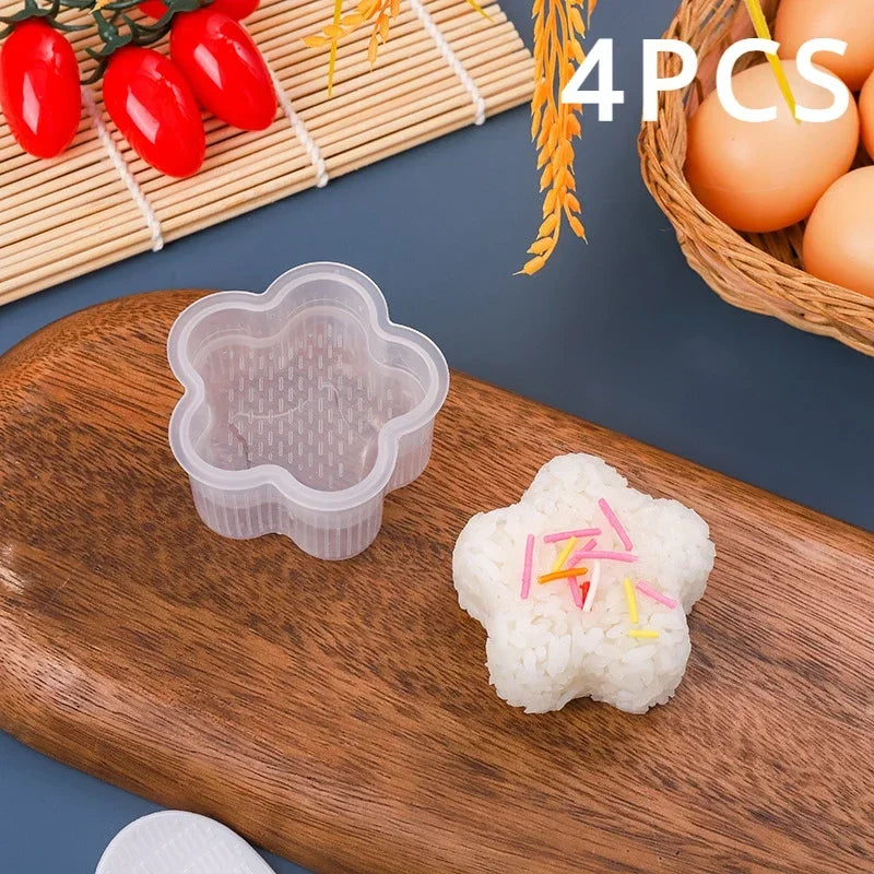 4PCS Transparent Sushi Mold Set – Triangular Onigiri Rice Ball Maker & Food Press Kit for Bento Kitchen Use