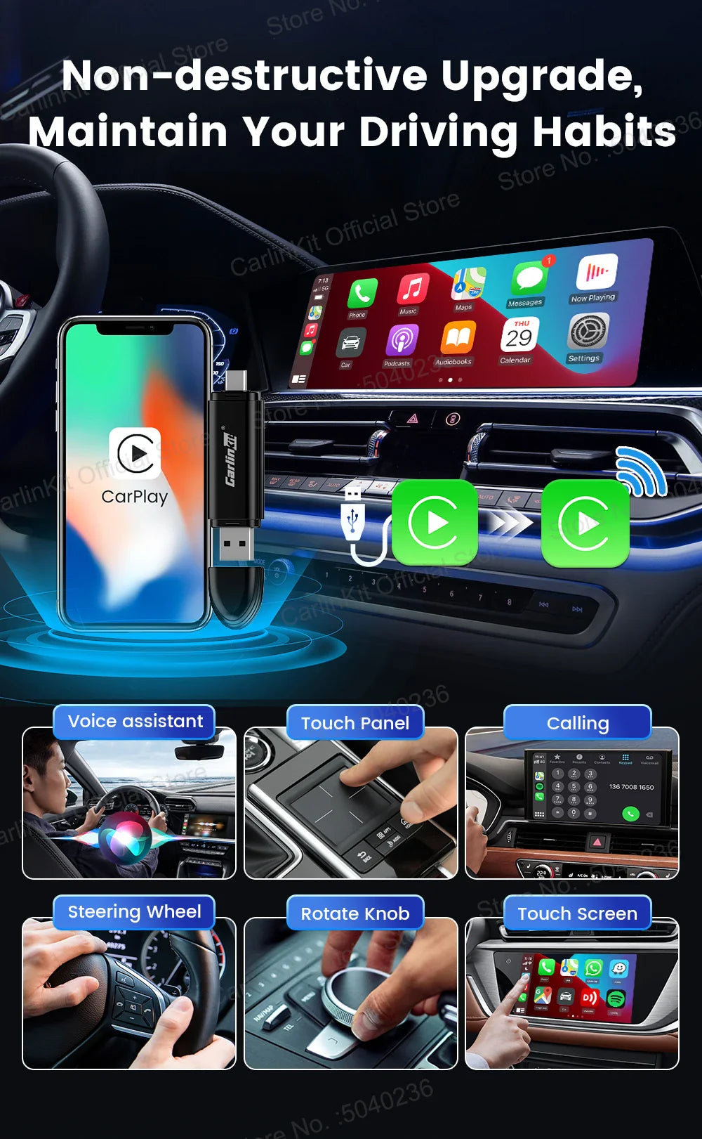 CarlinKit Mini 5 SE Wireless CarPlay Adapter – Fast 5.8GHz WiFi & Bluetooth for iPhone, Spotify, Waze, Split Screen