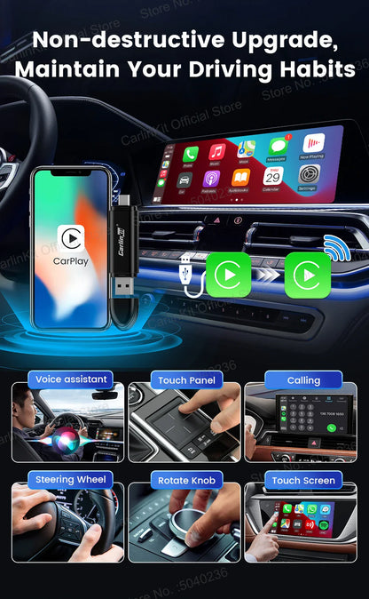 CarlinKit Mini 5 SE Wireless CarPlay Adapter – Fast 5.8GHz WiFi & Bluetooth for iPhone, Spotify, Waze, Split Screen