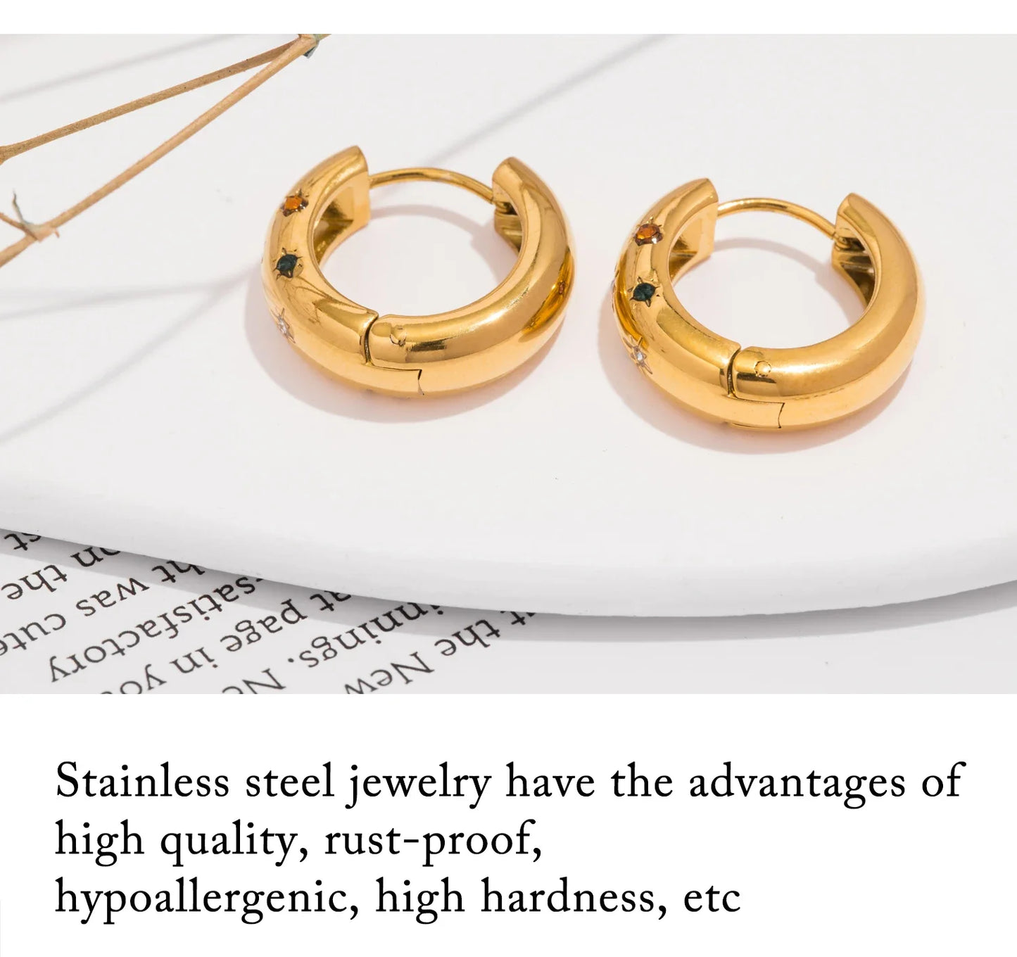 UHBINYCA Classic Zircon Inlaid Hoop Earrings — 18K Gold-Plated Stainless Steel, Elegant Jewelry for Women