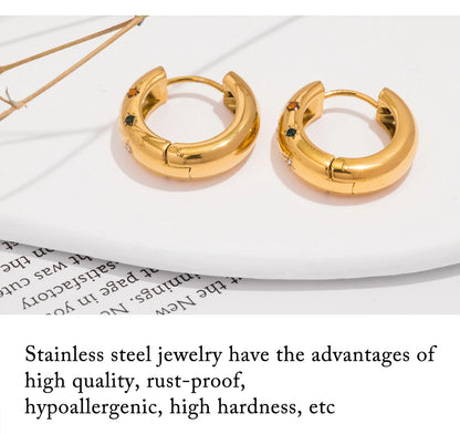 UHBINYCA Classic Zircon Inlaid Hoop Earrings — 18K Gold-Plated Stainless Steel, Elegant Jewelry for Women