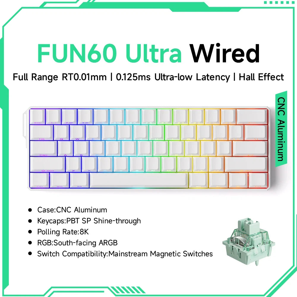 Akko MonsGeek FUN60 60% Mechanical Gaming Keyboard – Magnetic Switch, 8K Rapid Trigger, ARGB HE/TMR Custom Keyboard