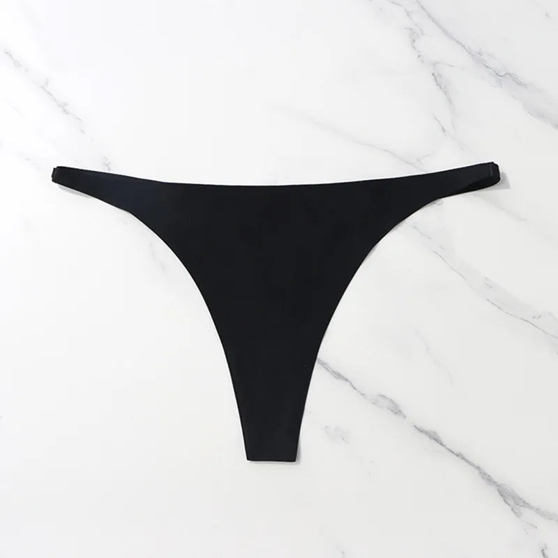 Ice Silk Seamless Thong Panties for Women – Soft Satin Bikini Underwear, Thin Band Tangas Mujer