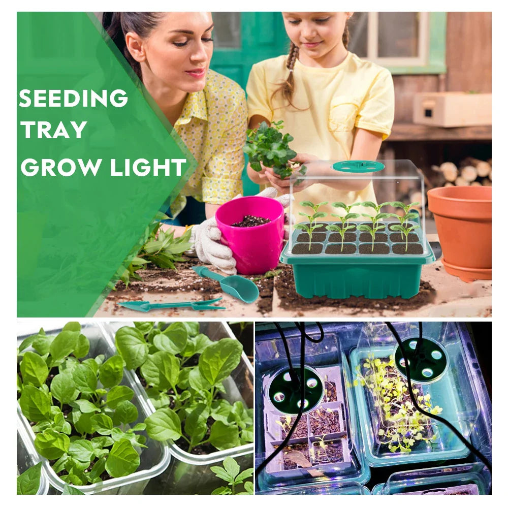 Plants Seed Starter Trays with Grow Light — 12-Hole Nursery Pots for Home, Greenhouse & Indoor Growing