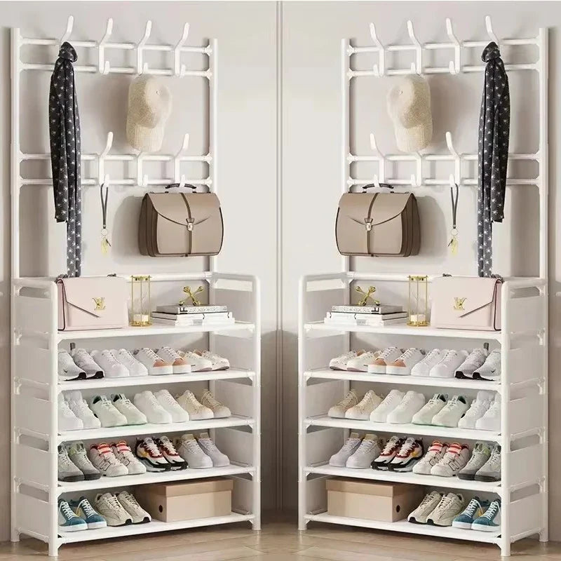 Multi-Layer Clothes Hanger & Shoe Rack – DIY Floor-Standing Hat and Shoes Organizer for Living Room Storage