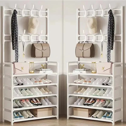 Multi-Layer Clothes Hanger & Shoe Rack – DIY Floor-Standing Hat and Shoes Organizer for Living Room Storage