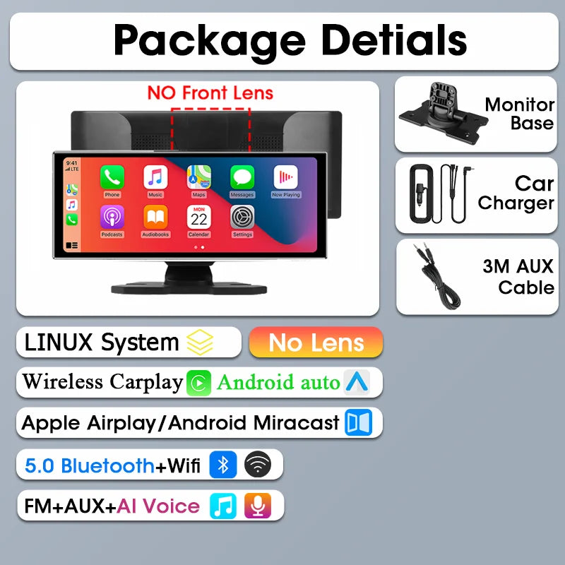 Srnubi 10.26 Inch Dash Cam Rearview Mirror - CarPlay & Android Auto DVR with GPS Navigation, Video Dashboard Monitor