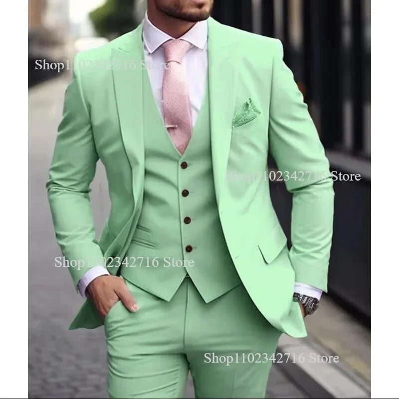 Men's Pink 3 Piece Suit - Slim Fit Wedding Tuxedo Jacket, Vest & Pants Set For Groom Formal Occasions