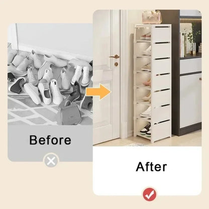 Multiple Layers Shoe Organizer Rack - Space-Saving Stackable Shelf for Wall Corner, Adjustable Shoe Storage Cabinet