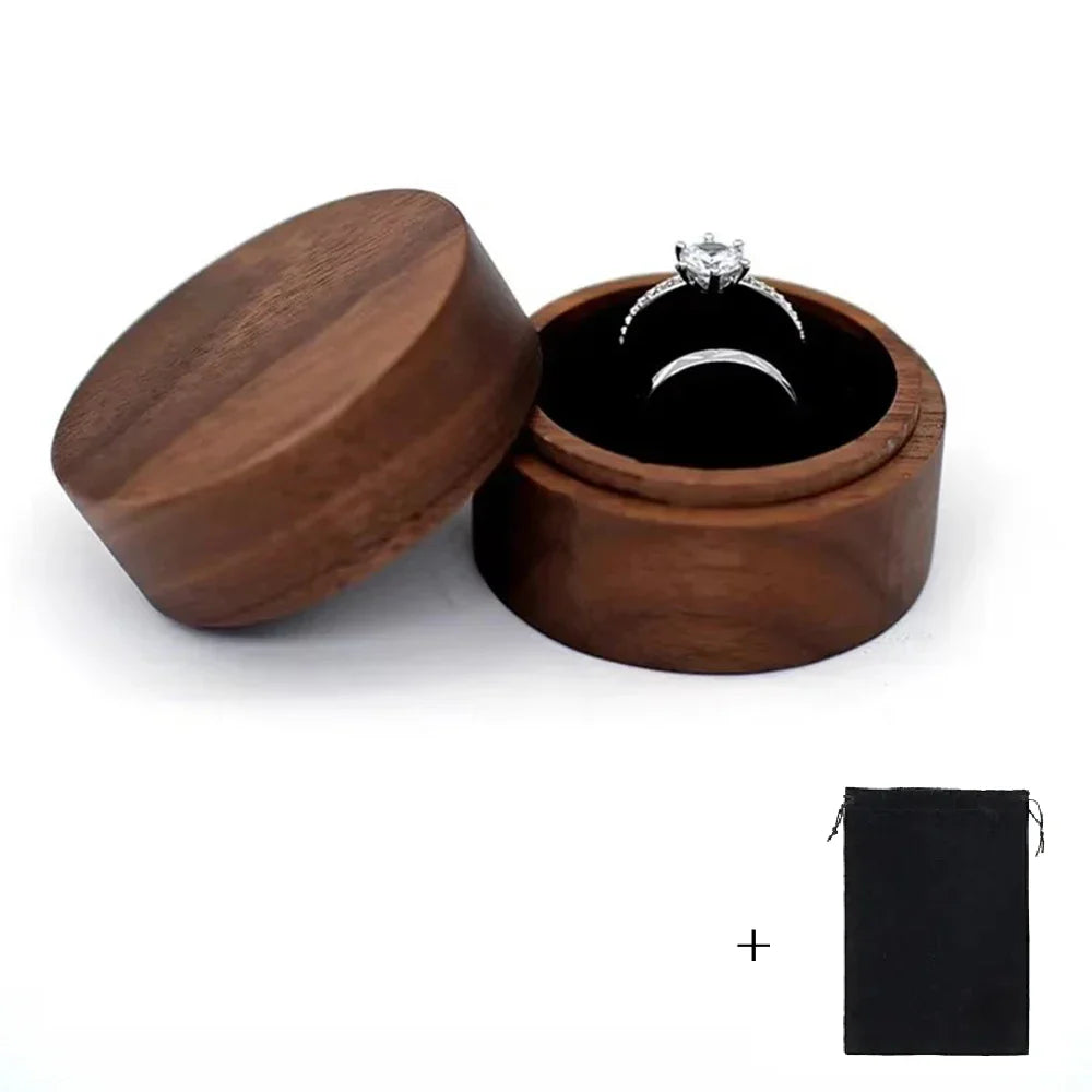 Custom Logo Wooden Ring Box – Engraved Walnut Wood Wedding & Engagement Box with Name & Date