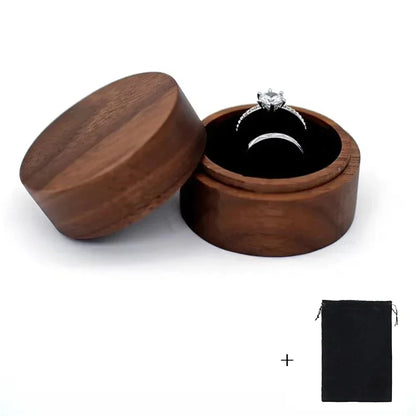 Custom Logo Wooden Ring Box – Engraved Walnut Wood Wedding & Engagement Box with Name & Date