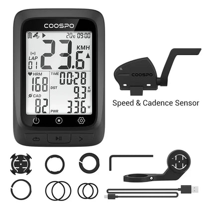 Coospo BC107 GPS Bike Computer — 2.4" Wireless Odometer & Speedometer, Bluetooth 5.0, ANT+, Waterproof