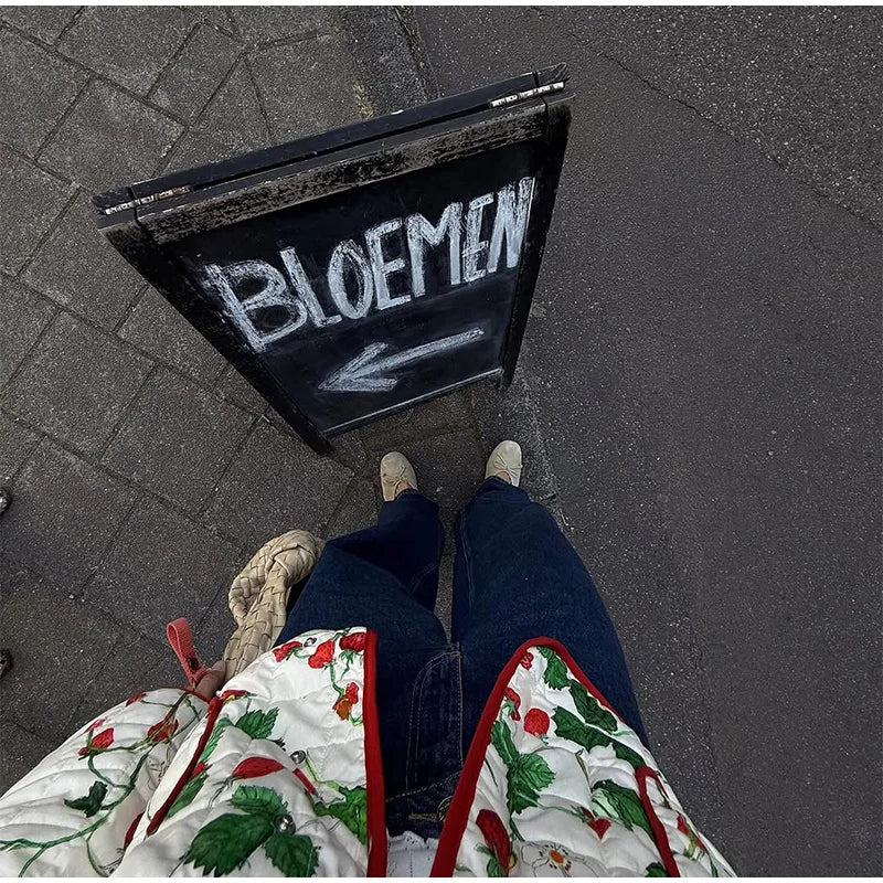 2025 Women’s Printed Quilted Padded Jacket – Collared Cotton Coat with Contrast Piped Pockets, Casual Autumn Outerwear