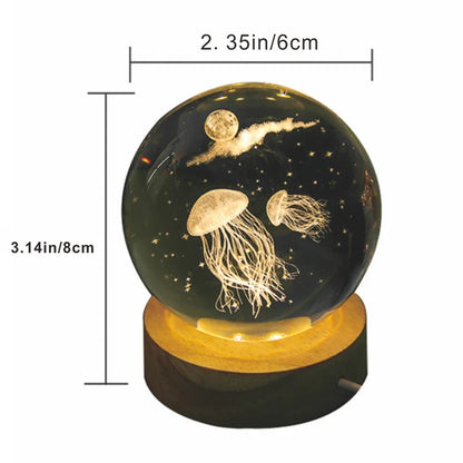 3D Laser Engraved Jellyfish Crystal Ball LED Night Light - Unique Birthday, Christmas & Gift Decor