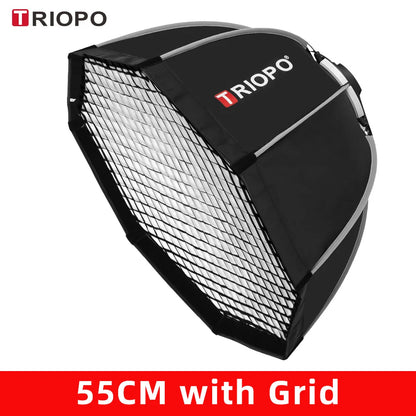 TRIOPO Foldable Octagon Softbox – 55cm, 65cm, 90cm, 120cm Bowens Mount for Sokani X100, COLBOR CL60, Godox & Aputure LED Video Lights