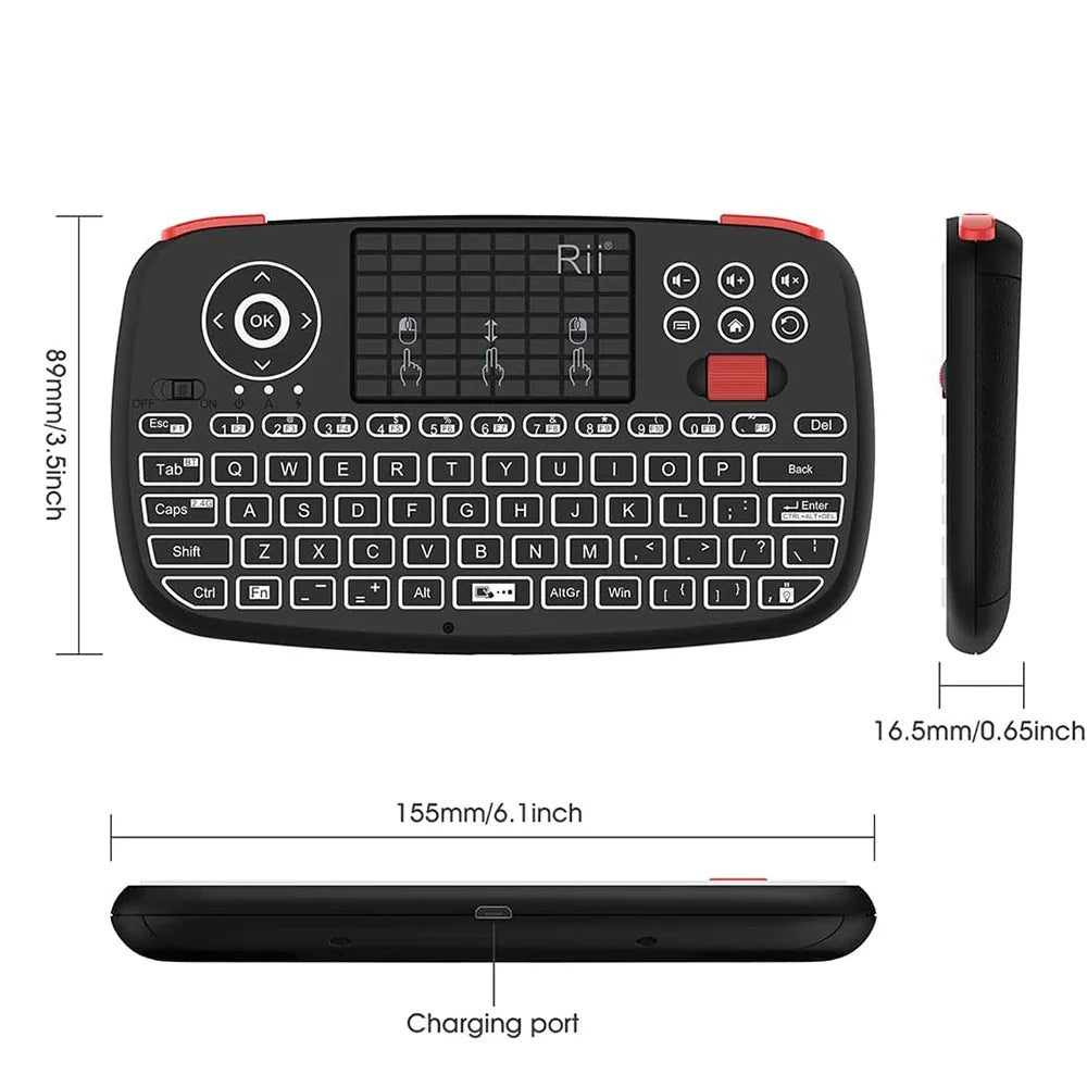 Rii i4 Mini BT Wireless Keyboard with Touchpad - 2.4GHz Backlit Mouse Remote for Windows, Android TV Box, and Smart TV