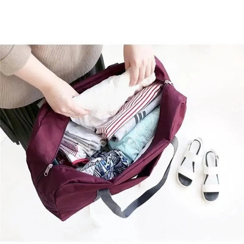 Multifunctional Folding Travel Bag: Red/Navy/Green Single Shoulder Hand Luggage with Large Capacity - Waterproof Storage