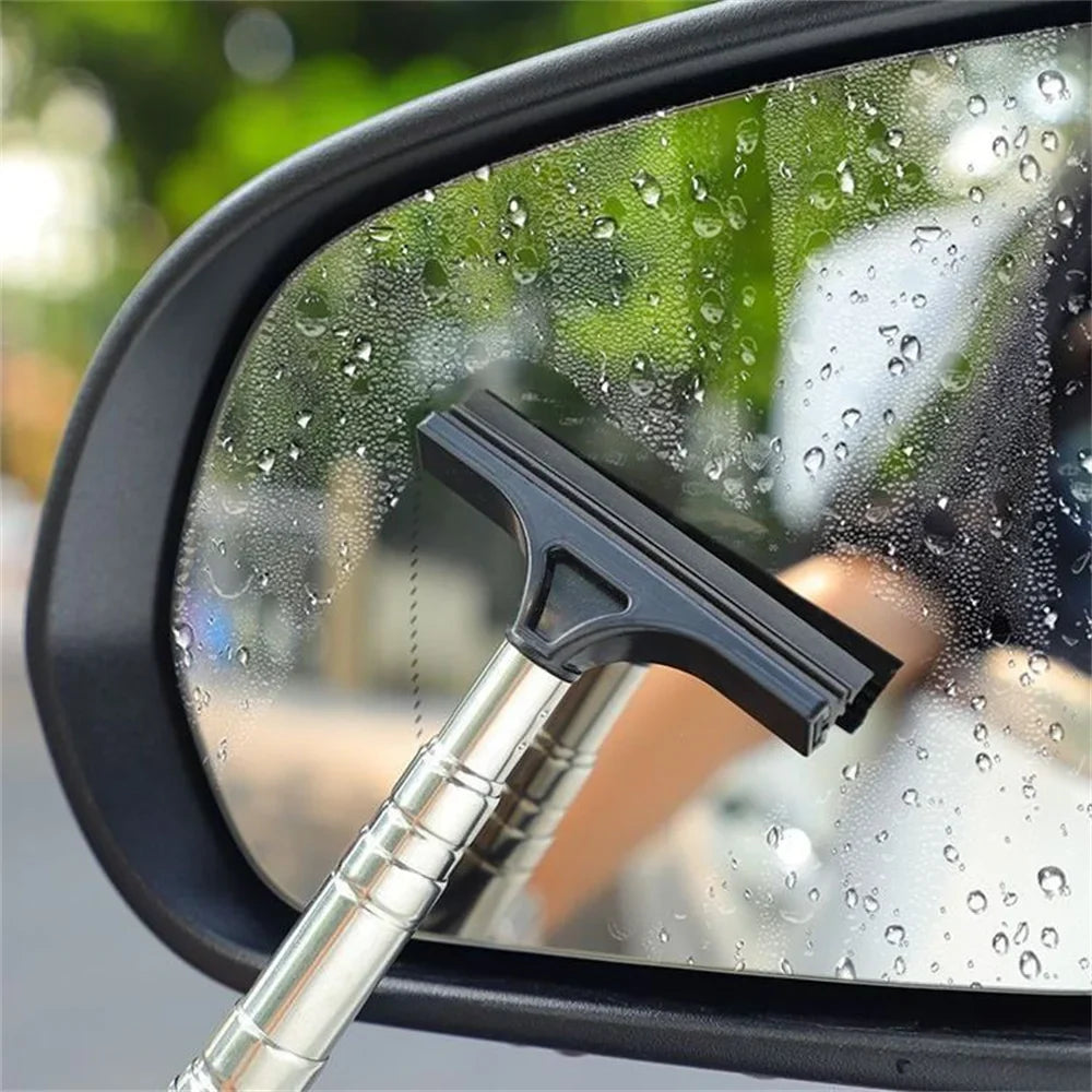 Stainless Steel Telescopic Car Rearview Mirror Wiper - Retractable Layered Brush Head for Window Wash Cleaning, Handheld Wiper