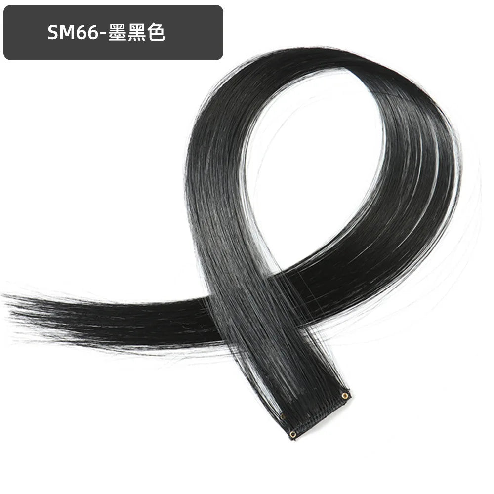 22-Inch Rainbow Highlight Synthetic Hair Extensions – Long Straight Colorful Hairpiece for Women & Kids