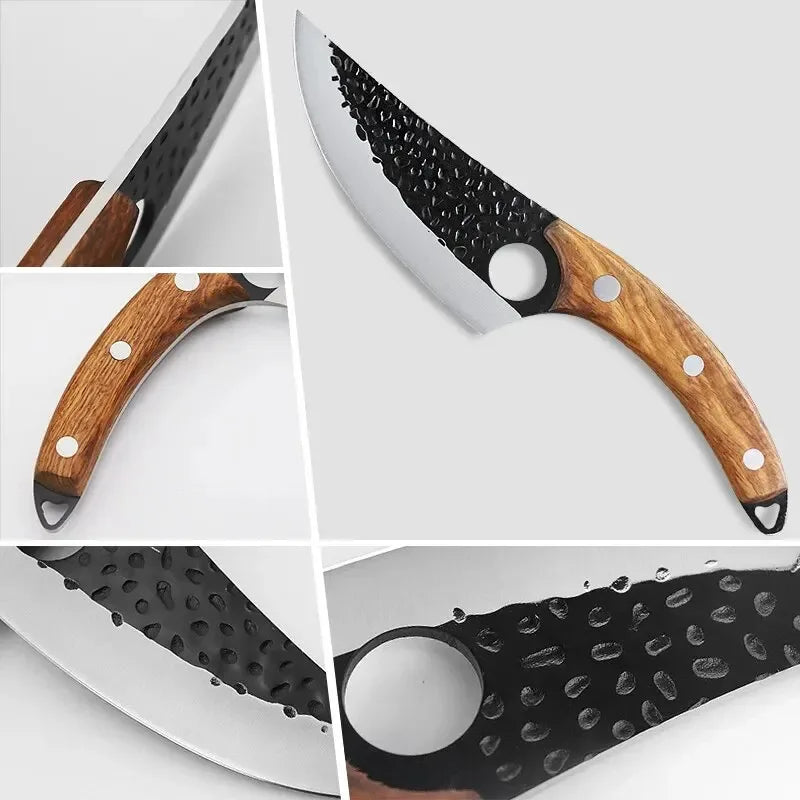Handmade Forged Kitchen Knife Set – Professional Butcher, Boning, Cleaver, and Vegetable Knives for Household and Chef Use